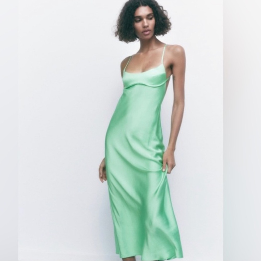 Zara Mint Green Slip Midi Dress